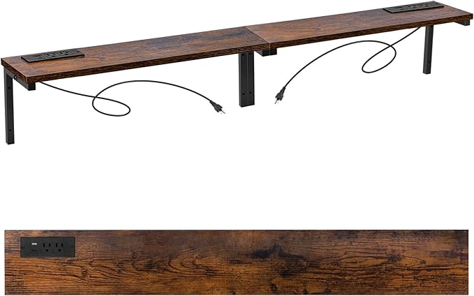 78.8" Narrow Console Table with Outlet, 5.9" Sofa Table Behind Couch Wall Mounted, 2 Pack with 4 Power Outlets 4 USB-C Ports 4.9ft Cord for Entryway, Hallway, Living Room, Rustic Brown