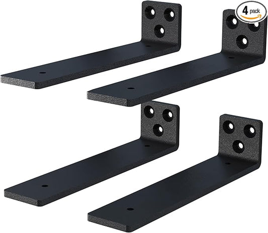 12 Inch Floating Shelf Brackets, Heavy Duty Hidden Bracket for Wall, Mantel, Bookshelves, Black Powder Coated Steel, 4-Pack