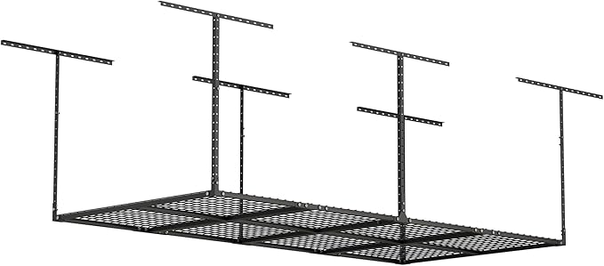 GIOTORENT 4x8FT Garage Ceiling Storage Racks, Overhead Garage Shelving Rack, Heavy Duty Metal Warehouse Storage Organization System, 700lbs Capacity, Adjustable Ceiling Mounted, Black
