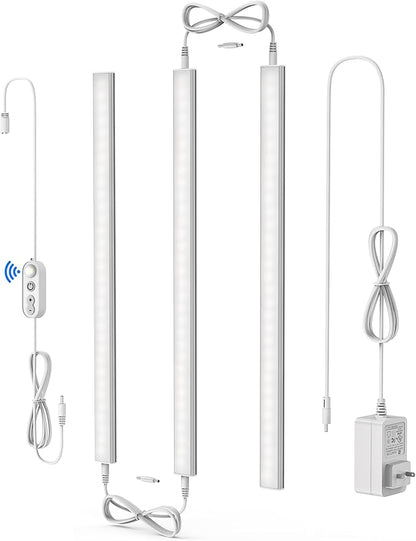 ASOKO Motion Sensor Dimmable Led Under Cabinet Lighting Plug in - 3 Pcs 12 inches Linkable Counter Light Bars, Led Closet Light Daylight White 4500K