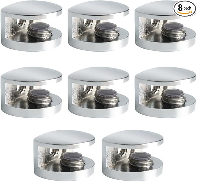 SAYAYO Glass Shelf Brackets Stainless Steel, Adjustable Railing Holder for 5-8 mm Wood/Glass Shelves, Heavy Duty Wall Mount Clamps Clip Support Hardware Replacement Parts Polished Chrome, 8Pcs