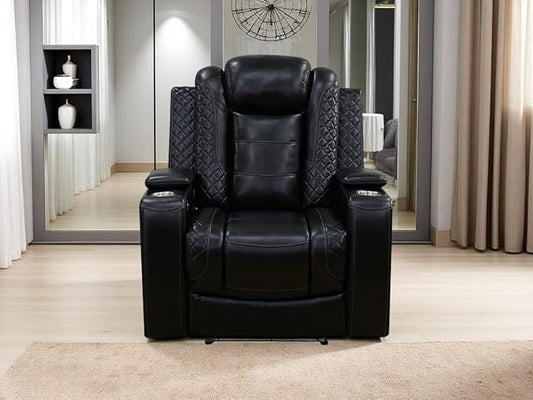 Living Room Furniture Sets, Power Reclining Chair Set, Brown Breathing Leather Power Recliner Sofa Chair with 1 Recliner Seat/Cup Holder/LED Light/USB Port for Office, Rv Car