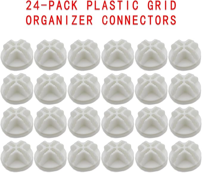 24-Pack Plastic Grid Organizer Connectors for Modular Closet Storage and Metal Grid Shelving Units, White Wire Cube Connectors with 1.42" OD and 0.16" ID Perfect Fit