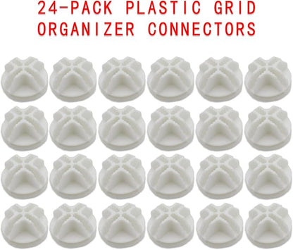 24-Pack Plastic Grid Organizer Connectors for Modular Closet Storage and Metal Grid Shelving Units, White Wire Cube Connectors with 1.42" OD and 0.16" ID Perfect Fit