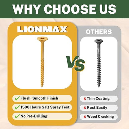 LIONMAX Deck Screws 3-1/2 Inch, Wood Screws #10 x 3-1/2", 50 PCS, Rust Resistant, Exterior Epoxy Coated, Outdoor Decking Screws, Torx/Star Drive Head Deck Screw, T25 Star Bit Included, Tan