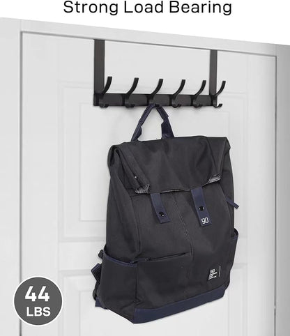 Over The Door Hooks, Door Hanger Hooks for Hanging, Over The Doors Towel Racks for Bathroom with 12 Coat Hook, Coat Rack Dorm Essentials Bathroom Accessories（1 Pack, Black）