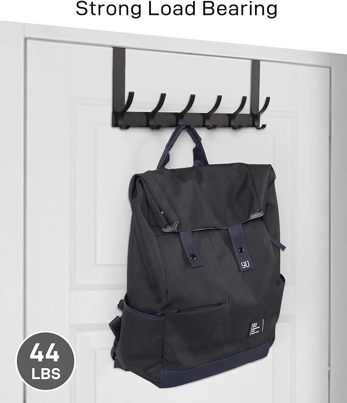 Over The Door Hooks, Door Hanger Hooks for Hanging, Over The Doors Towel Racks for Bathroom with 12 Coat Hook, Coat Rack Bathroom Accessories（2 Pack, Black）