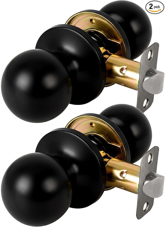 Passage Door Knob - Closet Door Knobs, 2 Pack Keyless Doorknob Interior Door Knob Without Lock for Hallway, Matte Black