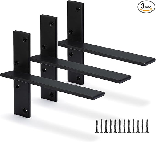 Floating Shelf Bracket 3/8" Thick Heavy Duty Shelf Brackets 3 Pack Free Hanging Countertop Support Bracket 8" Lx2.5 W Floating Wall Brackets for Cabinets, Granite, Dishwasher, Bench Seats Vanities