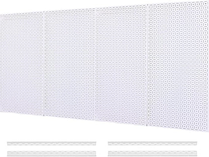 OmniWall 16" x 32" Metal Pegboard Panel 4-Pack for Garage & Home Wall Storage Organization System (White)