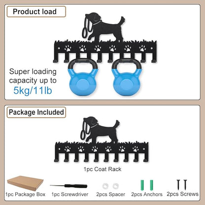 MAYJOYDIY Metal Dog Coat Hooks Wall Mount Dog Leash Coat Rack 9.8×4.7inch 10 Hooks Decorative Paw Black Key Hooks Key Holder for Wall Lover Gift Hanging Hats Towels Bags