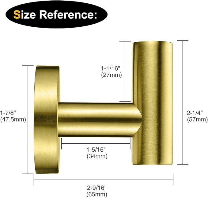 Nolimas Bathroom Towel Hooks SUS 304 Stainless Steel Coat Hook Round Clothes Towel Coat Robe Hook Cabinet Closet Door Sponges Holder for Bath Kitchen Garage Hotel,Wall Mounted,Brushed Gold,2Pack