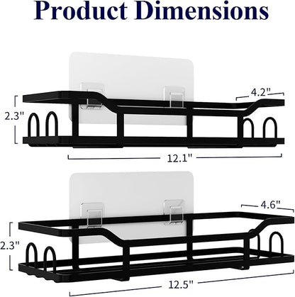 Kitsure Shower Caddy - 2 Pack, No Drilling Shower Organizer with 8 Hooks, Rustproof Stainless Steel Shower Shelf for Inside Shower, Wall Mounted Shower Rack for Bathroom, Kitchen, Black