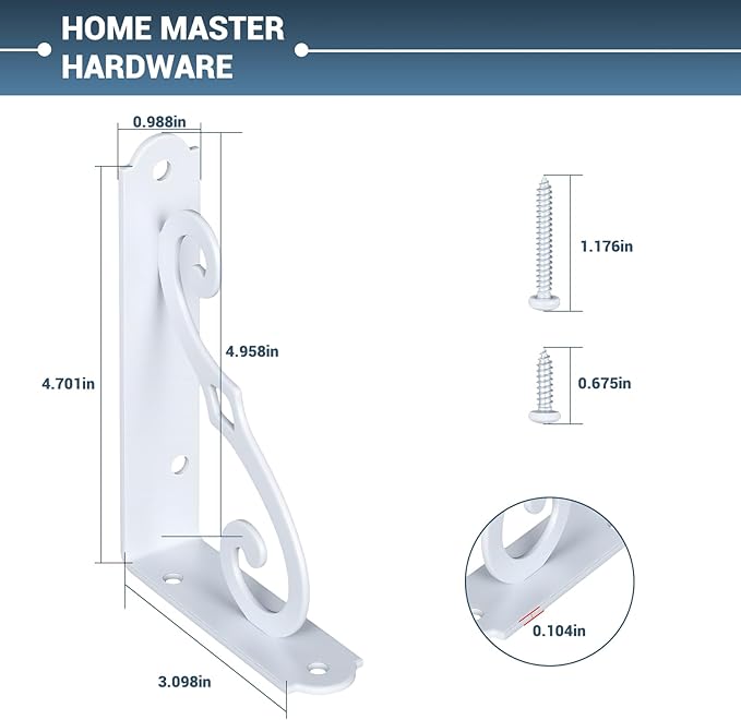 HOME MASTER HARDWARE 5" Decorative Shelf Brackets, Wall Mounted Floating Shelf Bracket, White Corner Brace Support with Screws 10 Pcs