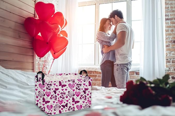 Rectangular Valentine's Day Baskets,Heart Basket,Butterfly Girls Basket Kids Storage Bin Love Room Decor for Home.(Butterfly Love)
