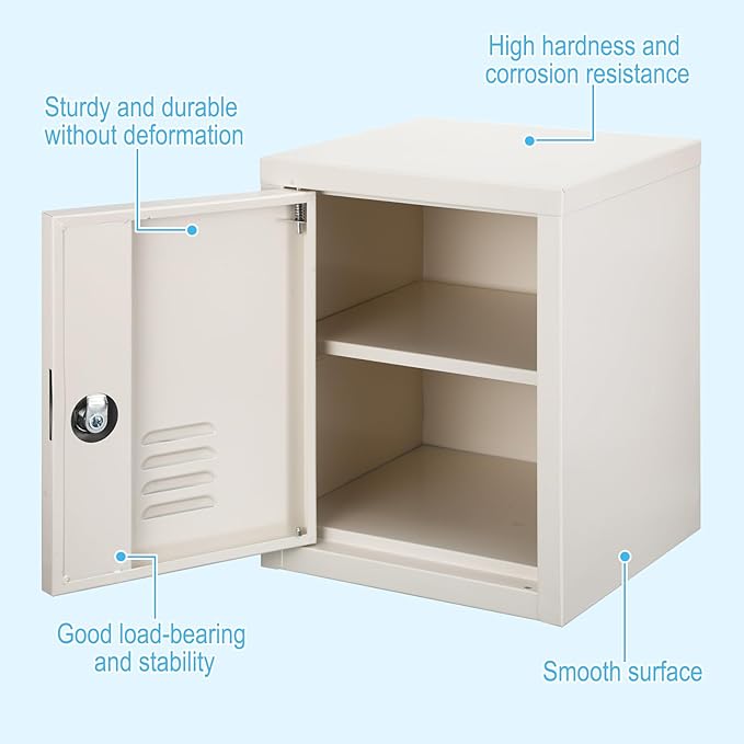 Suzile Lockable Storage Cabinet Metal Lockable Steel Storage Cabinet Organizer Lockers for Employees Vertical Metal Cabinets End Side Table Steel Bedside with Shelf(White)