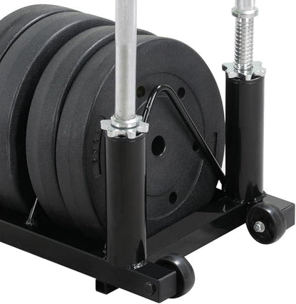 Yaheetech Horizontal Barbell Bumper Plate Rack Holder Olympic Bar Storage Rack with Handle and Wheels,Black