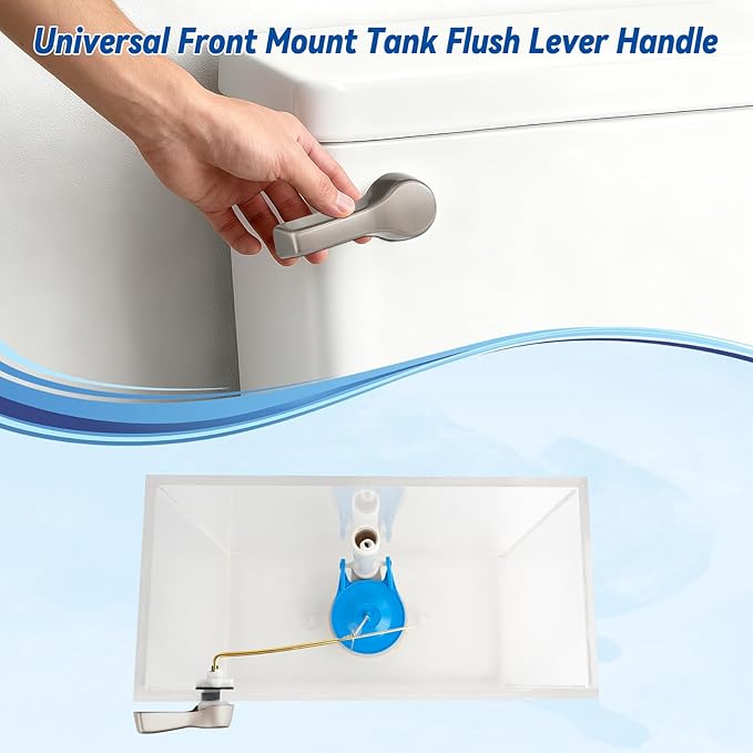 Hibbent Universal Front Mount Metal Toilet Handle Replacement Kit, Brass Toilet Tank Flush Lever with Stainless Steel Adjustable Flapper Chains for Most Toilets, Brushed Nickel