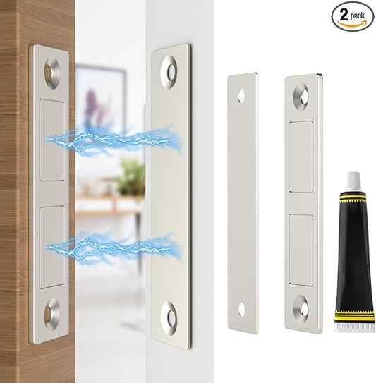 Jiayi Cabinet Door Magnets Stick On, 2 Pack 30 LB Heavy Duty Ultra Thin Invisible Cabinet Magnets, Door Magnetic Catch No Screw Drawer Magnet Inserts for Wardrobe Cupboard Sliding Doors Stay Closed