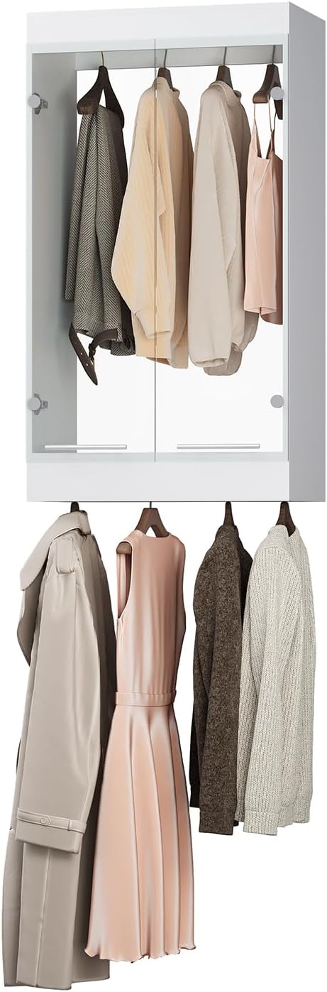ROOMTEC Modular Closet System Glass Door Pair Set, Clear Frameless Tempered Glass Panels, Add-On for Double Hanging Units, 39.37" H × 31.5" W