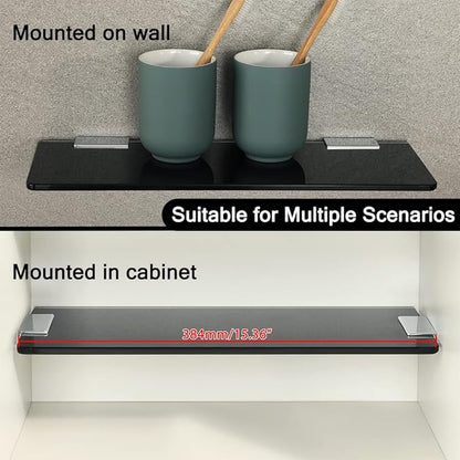 SAYAYO Floating Glass Shelves for Bathroom, Tempered Glass Shelf for Wall 15 x 5 Inch 1 Pcs, Black