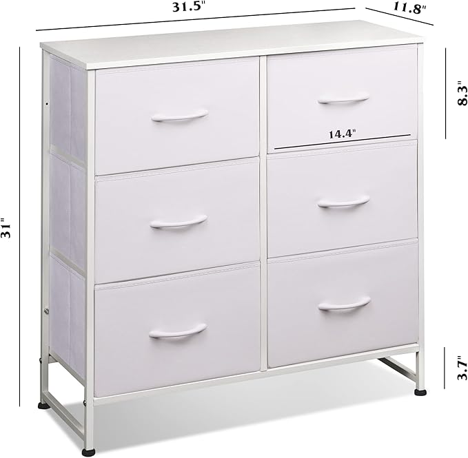 WLIVE White Dresser for Bedroom, 6 Drawer Double Dresser, Fabric Closet Dresser with Fabric Bins, Chest of Drawers for Closet, Living Room, Hallway
