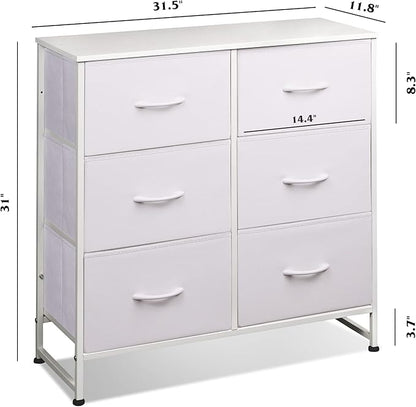 WLIVE White Dresser for Bedroom, 6 Drawer Double Dresser, Fabric Closet Dresser with Fabric Bins, Chest of Drawers for Closet, Living Room, Hallway