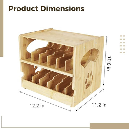 Cat Food Can Organizer, 2-Tier Stackable Pet Food Can Storage Rack with Paw Print, Space-Saving Pantry Organization, 12.2 x 11.2 x 10.6 in
