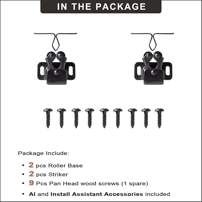2 PCS Cabinet Latch Double Roller Catch Hardware for Cupboard Closet Cabinet Door Latches and Catches, Black Nickel
