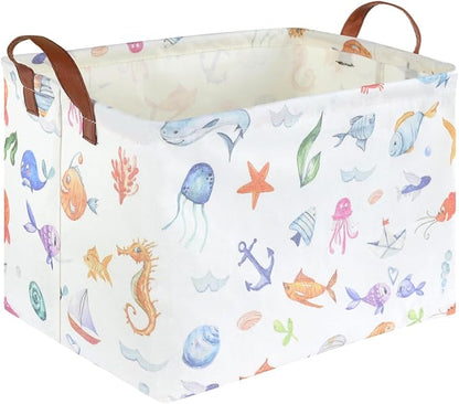 Rectangle Fish Basket,Ocean Animals Waterproof Kids foldable Laundry Basket,Nursery Hamper,Boys and Girls Hamper,kids Room decor, kids toy organizer,Gift basket(Ocean Animals)