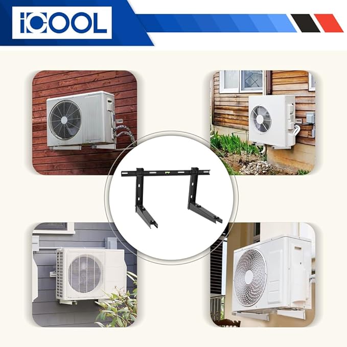 ICOOL Mini Split Wall Mounting Bracket for 9000-36000 BTU Universal Ductless Air Conditioners, Heat Pumps, Compressors & HVAC Systems, Outdoor Heavy Duty Foldable Wall Mount Condenser Bracket, Black