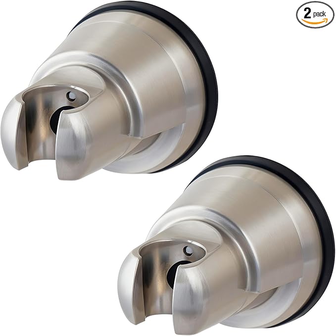 2 Pack Vacuum Suction Cup Shower Head Holder, Removable Shower Head Bracket, Height Adjustable Wall Mount ABS Plastic Suction Holder for Handheld Showerhead, Brushed Nickel
