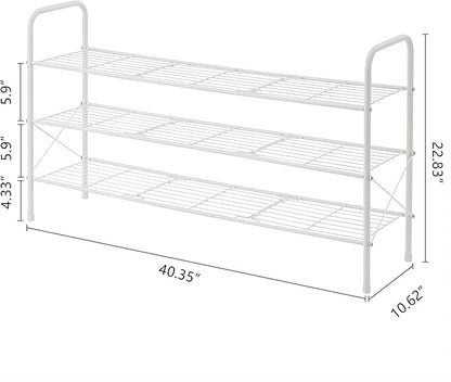 Hoctieon 3 Tier Durable Mesh Style Shoe Rack, Entryway Shoe Shelf, Shoe Rack FreeStanding, Shoe Storage Organizer, Shoe Rack for Closet, Space Save For bathroom, Hallway, Bedroom, Living Room, White