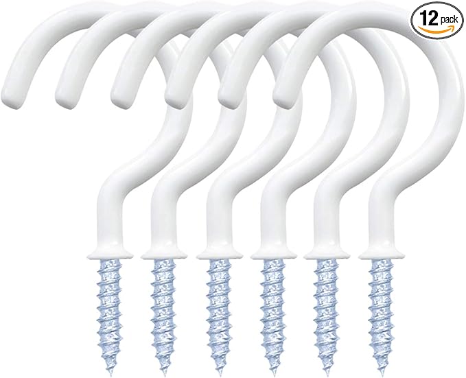 12 Pack Vinyl Coated Ceiling Hooks,Screw-in Mug Hooks,Multi-Function Wall Hooks Kitchen Hooks Cup Hooks for Indoors Outdoors (White, 2 Inch)