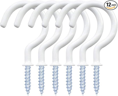 12 Pack Vinyl Coated Ceiling Hooks,Screw-in Mug Hooks,Multi-Function Wall Hooks Kitchen Hooks Cup Hooks for Indoors Outdoors (White, 2 Inch)