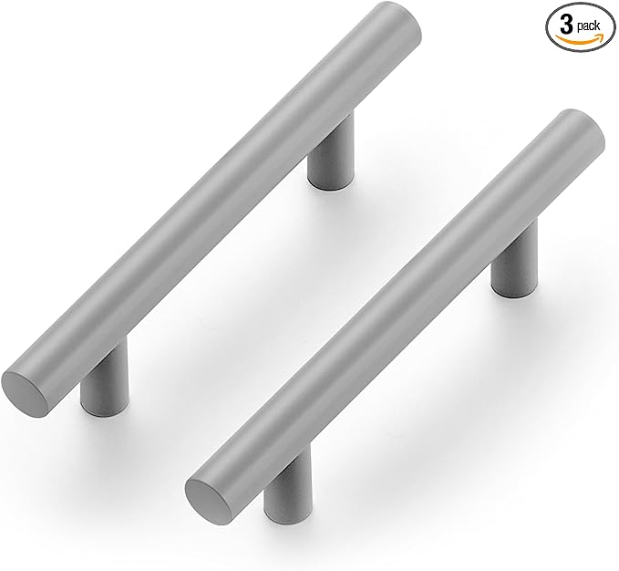Ravinte 3 Pack | 5 Inch Cabinet Pulls Grey Stainless Steel Kitchen Drawer Pulls Cabinet Handles 5 InchLength, 3 Inch Hole Center