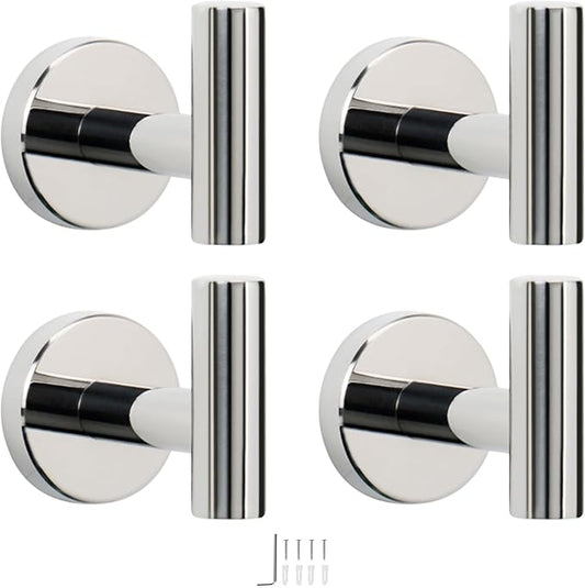 NearMoon Bath Towel Hooks- SUS 304 Stainless Steel Robe Hook Holder, Heavy Duty Coat Hook for Bathroom Livingroom Hotel Kitchen Garage, Wall Mounted (Chrome Finish, 4 Pack)