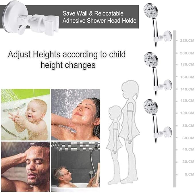 OUO Adjustable Shower Head Holder, Bathroom Suction Cup Handheld Shower Head Bracket, Removable Handheld Showerhead & Wall Mounted Suction Bracket (2pcs White)