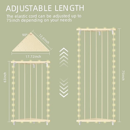 Stuffed Animal Storage Shelf Organizer(Patented) - Corner Stuffed Animal Holder Length Adjustable - Wall Plush Storage with Light for Nursery Playroom Bedroom Kids Room (Beige)