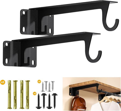 Closet Rod Support Bracket 11 inch WYGWP Heavy Duty Closet Shelf Brackets Supports 200lbs,Sturdy Closet Shelves Wall Mounted for DIY Home and Closet Decor Black 2pack