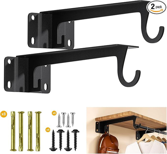 Closet Rod Support Bracket 13 inch WYGWP Heavy Duty Closet Shelf Brackets Supports 200lbs,Sturdy Closet Shelves Wall Mounted for DIY Home and Closet Decor Black 2pack