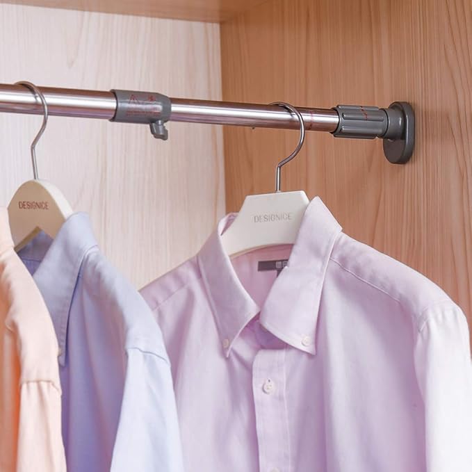 BAOYOUNI Straight Shower Curtain Rod Oval Head Extendable Window Curtain Tension Rail Bar Closet Wardrobe Clothes Hanger Pole Holder (Grey, 19.68-31.49 Inches)