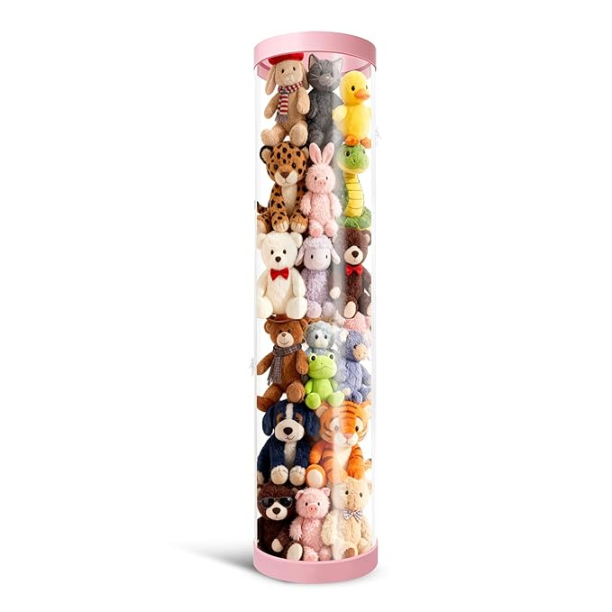Stuffed Animal Storage Tube, 47x11 Inch Large Capacity Toy Storage Organizer with Zipper - Easy Assembly & Space Saving for Plush Toys, Ideal for Playrooms Living Room Bedrooms Cute Pink
