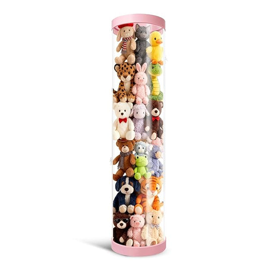 Stuffed Animal Storage Tube, 47x11 Inch Large Capacity Toy Storage Organizer with Zipper - Easy Assembly & Space Saving for Plush Toys, Ideal for Playrooms Living Room Bedrooms Cute Pink