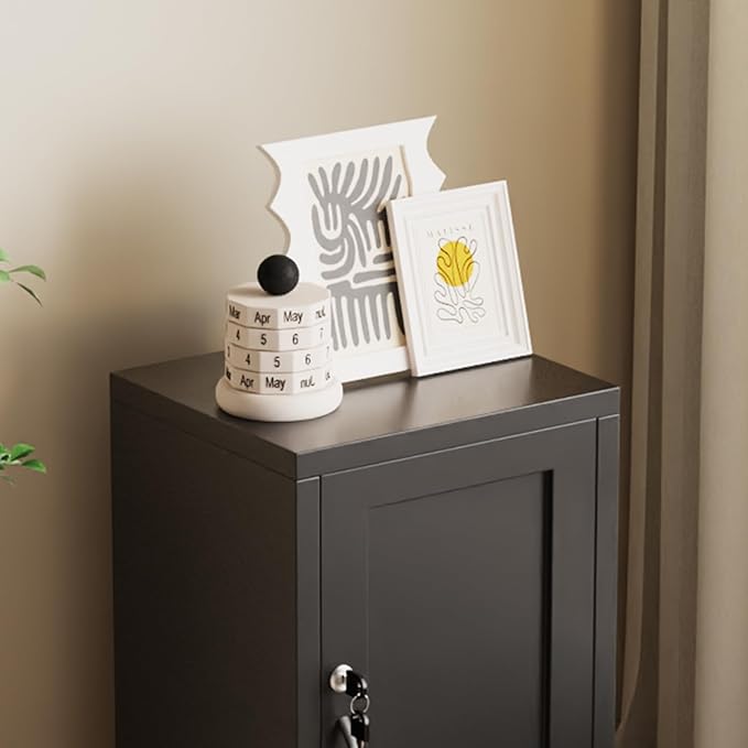 ALBAD Metal Nightstand with Lockable Cabinet, Compact Mini Locker Bedside Table for Kids & Adults, Modern Steel Side Table for Bedroom, Dorm, or Living Room (Black)