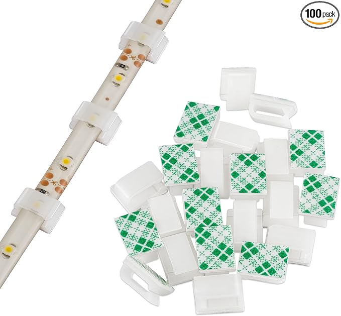 GooChan Light Strip Mounting Clips Self-Adhesive Strip Brackets Holder,100Pack 8mm Light Strips Fixing Clamp (for 8mm(5/16") Wide Strip Light)