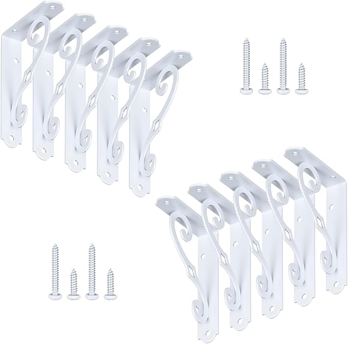 HOME MASTER HARDWARE 5" Decorative Shelf Brackets, Wall Mounted Floating Shelf Bracket, White Corner Brace Support with Screws 10 Pcs