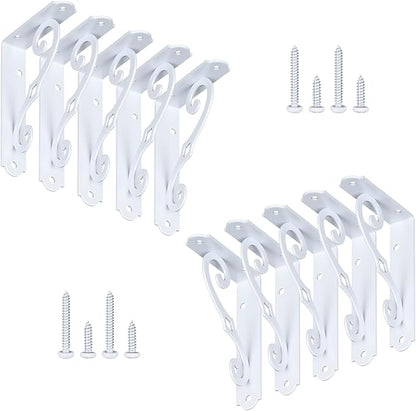 HOME MASTER HARDWARE 5" Decorative Shelf Brackets, Wall Mounted Floating Shelf Bracket, White Corner Brace Support with Screws 10 Pcs
