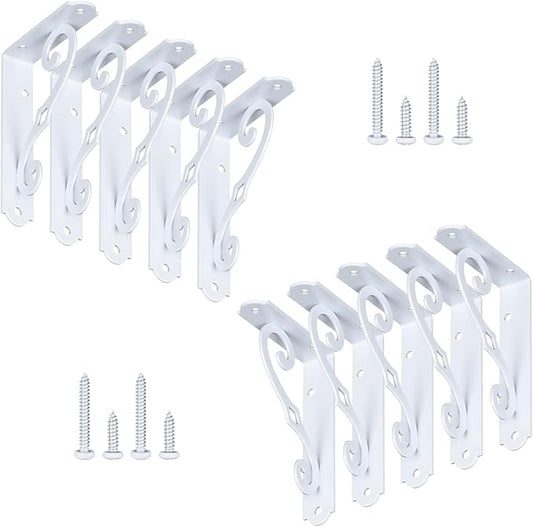 HOME MASTER HARDWARE 5" Decorative Shelf Brackets, Wall Mounted Floating Shelf Bracket, White Corner Brace Support with Screws 10 Pcs