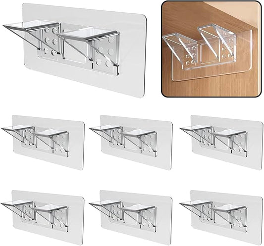 6-Pack Heavy-Duty Adhesive Shelf Brackets, Large Size Double Row Brackets, No-Drill Wall Mount Pegs,Shelf Support Pegs for Kitchen Cabinets, Bookshelves, and Closets